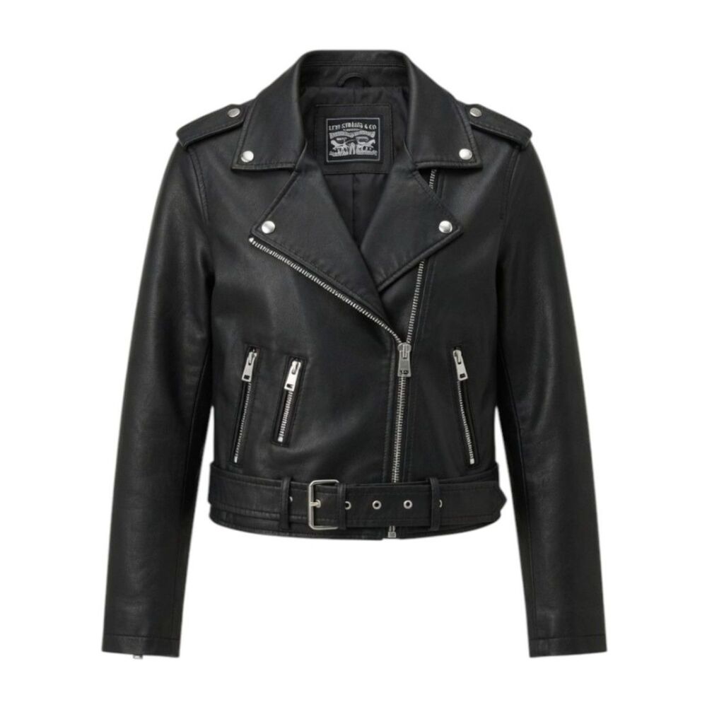 Levi's Women's Size S Vegan Leather Belted Hem Cropped Moto Jacket